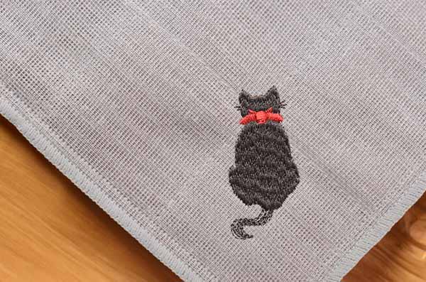 貓刺繡布巾 - 灰色 3