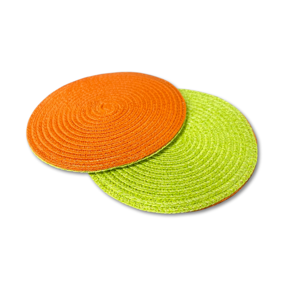 紙編帶杯墊(雙面) 柑橘色／萊姆綠