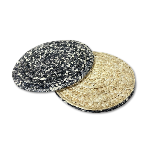 紙編帶杯墊(雙面) 混石黑 ／自然色