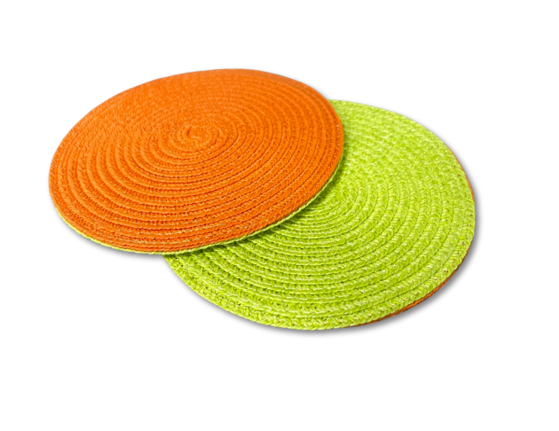 紙編帶杯墊(雙面) 柑橘色/萊姆綠
