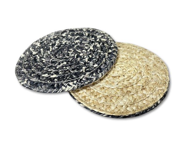 紙編帶杯墊(雙面) 混石黑 ／自然色